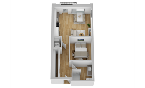 Floor plan for 1 bed, 1 bath, 632 sqft