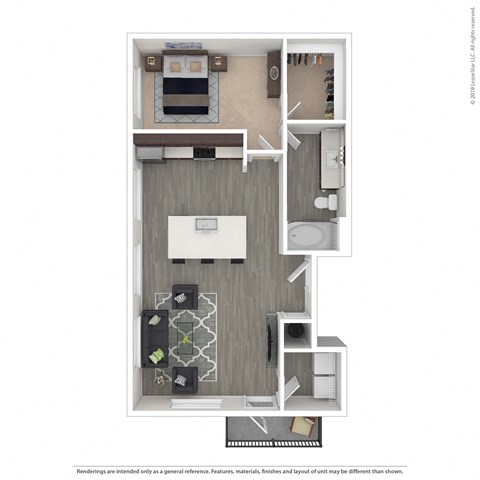 Floor plan for 1 bed, 1 bath, 785 sqft