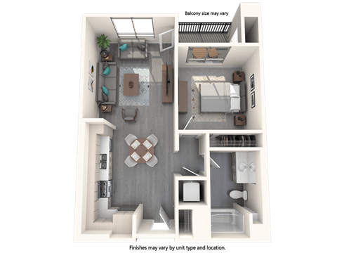 Floor plan for 1 bed, 1 bath