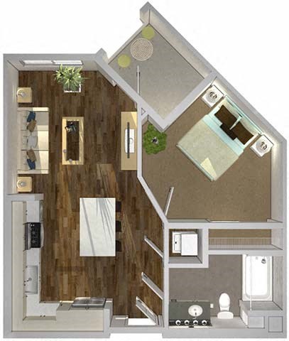 Floor plan for 1 bed, 1 bath, 575 sqft