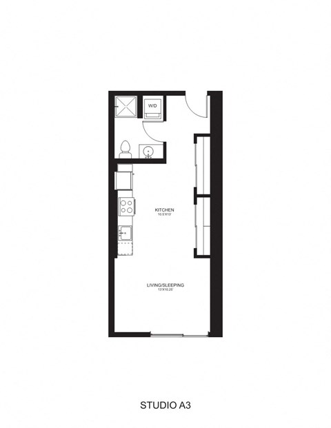 Floor plan for studio, 1 bath, 485 sqft