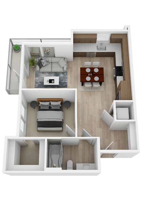Floor plan for 1 bed, 1 bath, 592 sqft