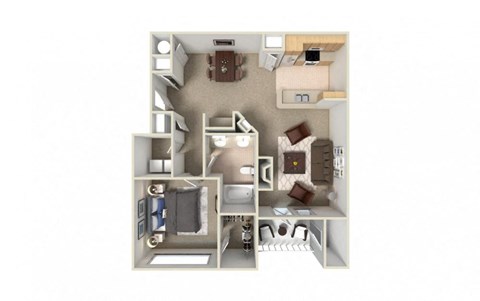Floor plan for 1 bed, 1 bath, 911 sqft