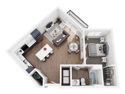 Floor plan for 1 bed, 1 bath, 720 sqft