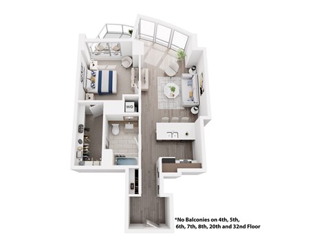 Floor plan for 1 bed, 1 bath, 737 sqft