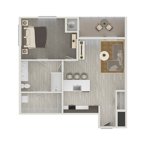 Floor plan for 1 bed, 1 bath, 788 sqft