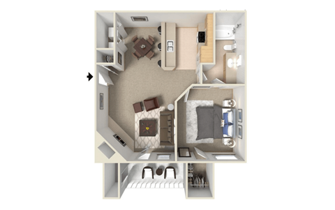 Floor plan for 1 bed, 1 bath, 695 sqft