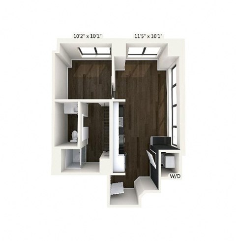 Floor plan for 1 bed, 1 bath, 620 sqft