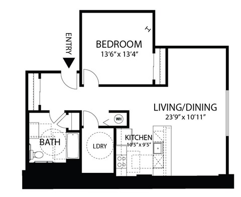 Floor plan for 1 bed, 1 bath, 920 sqft