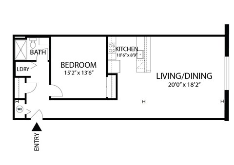 Floor plan for 1 bed, 1 bath, 1030 sqft