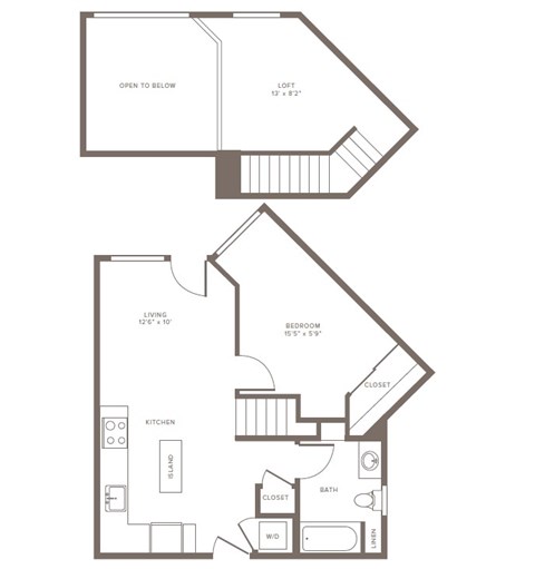 Floor plan for 1 bed, 1 bath, 751 sqft