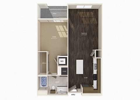 Floor plan for 1 bed, 1 bath, 748 sqft