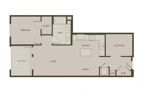 Floor plan for 1 bed, 1 bath, 872 sqft
