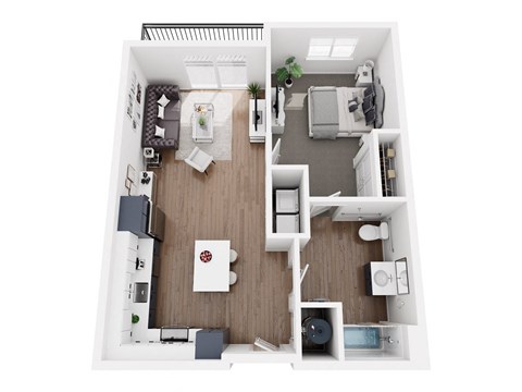 Floor plan for 1 bed, 1 bath, 732 sqft