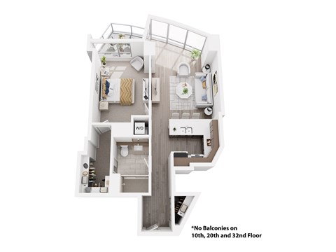 Floor plan for 1 bed, 1 bath, 739 sqft