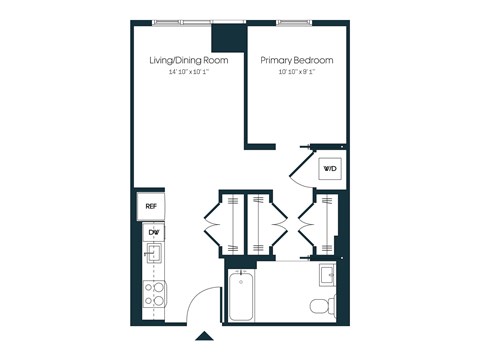 Floor plan for 1 bed, 1 bath, 546 sqft