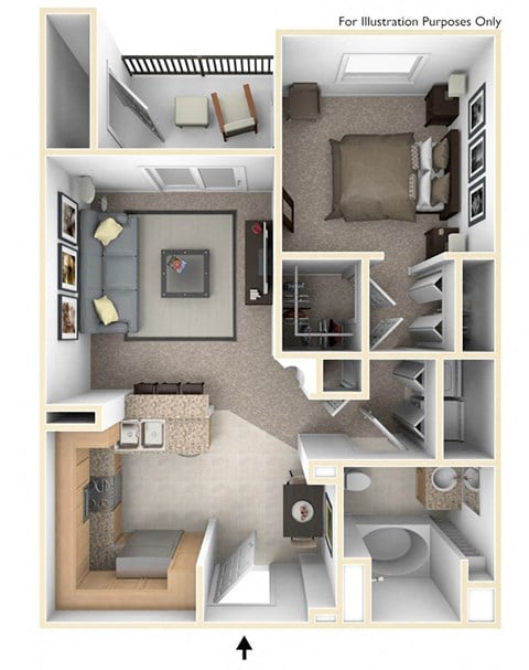 Floor plan for 1 bed, 1 bath, 751 sqft