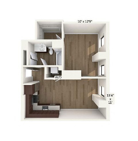 Floor plan for 1 bed, 1 bath, 645 sqft