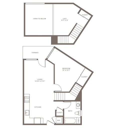 Floor plan for 1 bed, 1 bath, 856 sqft