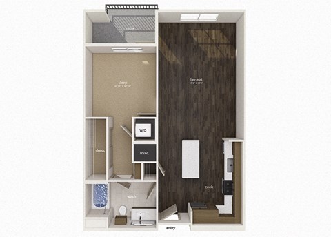 Floor plan for 1 bed, 1 bath, 785 sqft