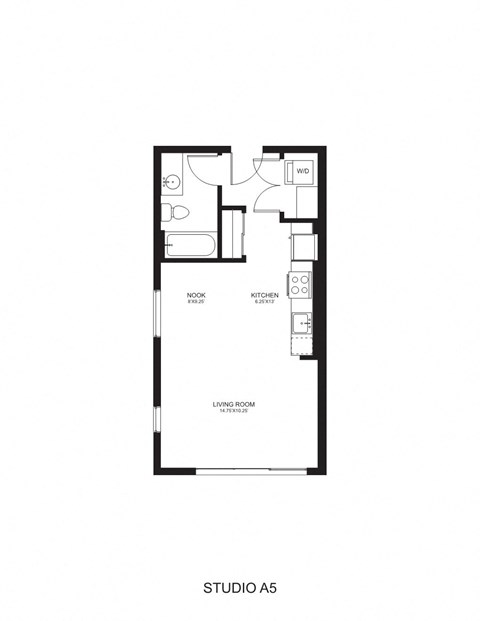 Floor plan for studio, 1 bath, 485 sqft