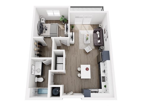 Floor plan for 1 bed, 1 bath, 732 sqft