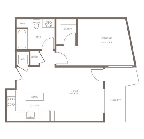 Floor plan for 1 bed, 1 bath, 694 sqft