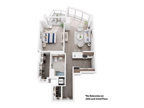 Floor plan for 1 bed, 1 bath, 820 sqft