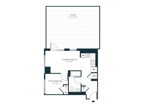 Floor plan for 1 bed, 1 bath, 552 sqft