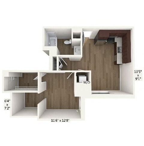 Floor plan for 1 bed, 1 bath, 685 sqft