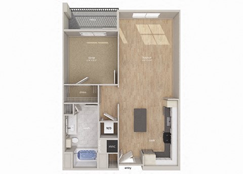 Floor plan for 1 bed, 1 bath, 795 sqft