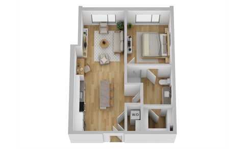 Floor plan for 1 bed, 1 bath, 675 sqft
