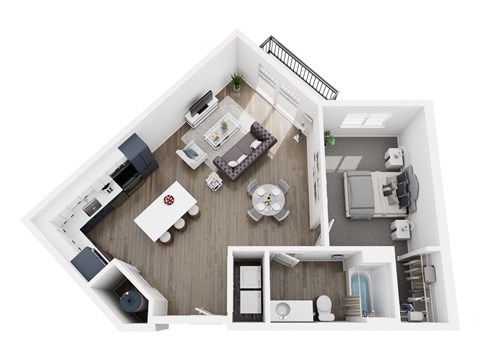 Floor plan for 1 bed, 1 bath, 807 sqft