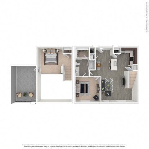 Floor plan for 1 bed, 1 bath, 989 sqft