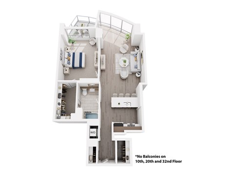 Floor plan for 1 bed, 1 bath, 833 sqft