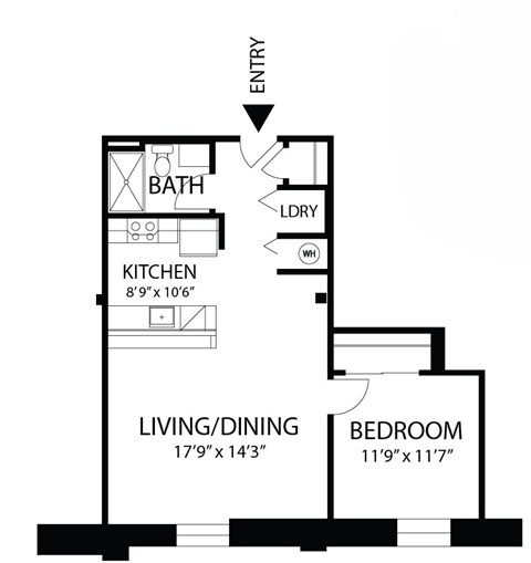 Floor plan for 1 bed, 1 bath, 720 sqft