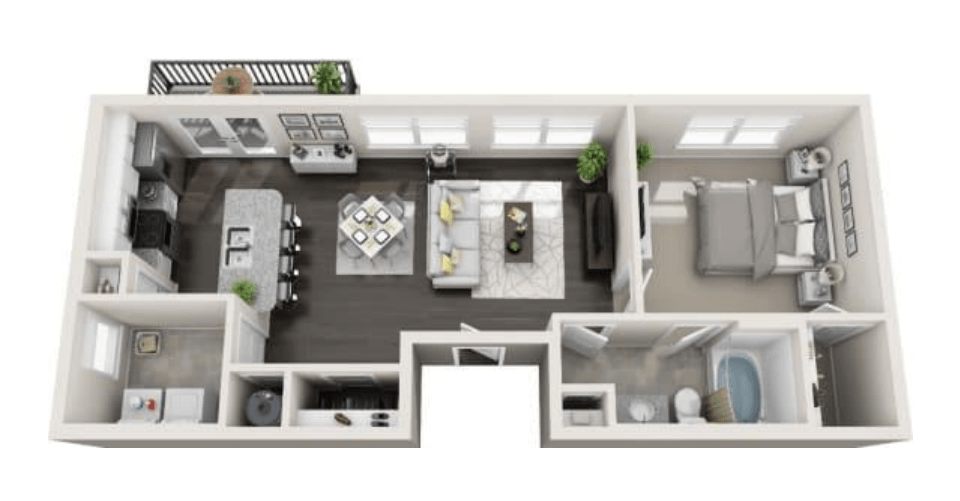 Floor plan for 1 bed, 1 bath, 1027 sqft