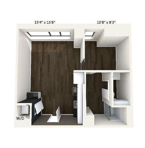 Floor plan for 1 bed, 1 bath, 685 sqft