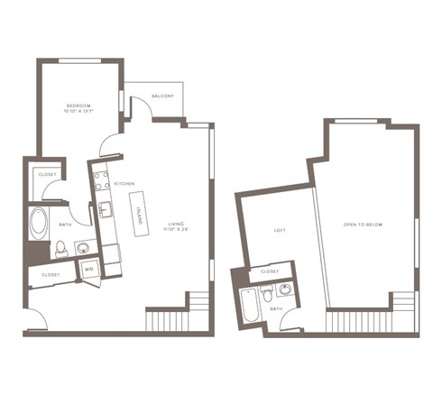 Floor plan for 1 bed, 1 bath, 1031 sqft
