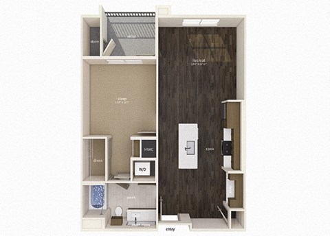 Floor plan for 1 bed, 1 bath, 800 sqft