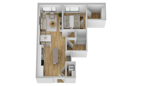 Floor plan for 1 bed, 1 bath, 685 sqft