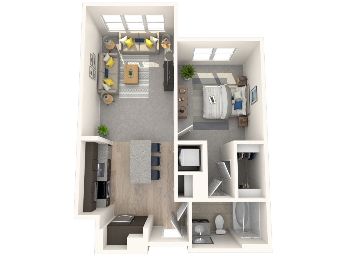 Floor plan for 1 bed, 1 bath, 700 sqft