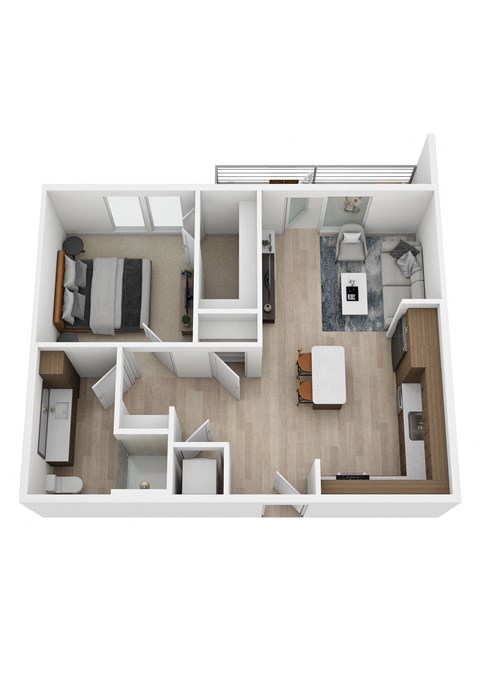Floor plan for 1 bed, 1 bath, 616 sqft