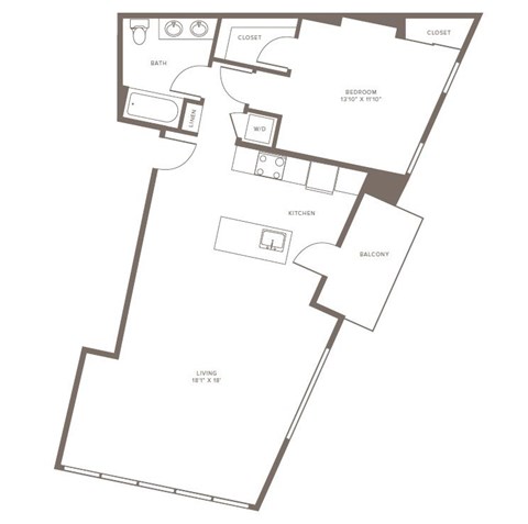Floor plan for 1 bed, 1 bath, 972 sqft