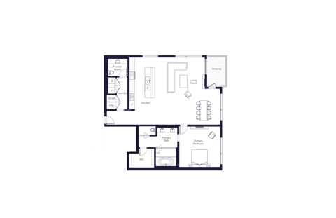 Floor plan for 1 bed, 1.5 baths, 1802 sqft
