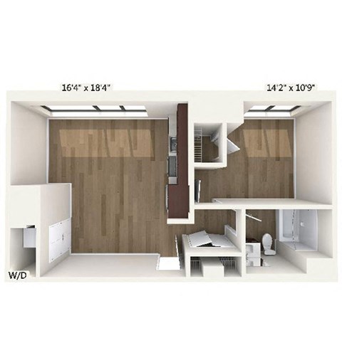 Floor plan for 1 bed, 1 bath, 705 sqft