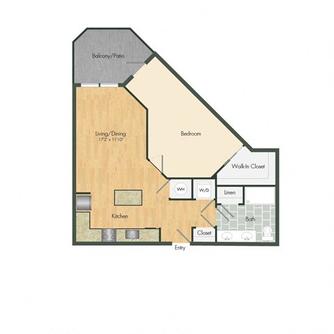 Floor plan for 1 bed, 1 bath, 700 sqft