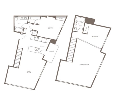 Floor plan for 1 bed, 1 bath, 1165 sqft