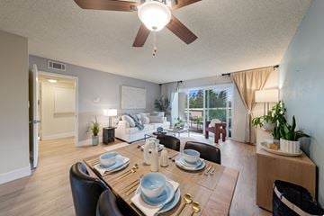 Vallejo apartment for rent - a living room with a dining room table and a ceiling fan