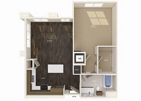 Floor plan for 1 bed, 1 bath, 806 sqft